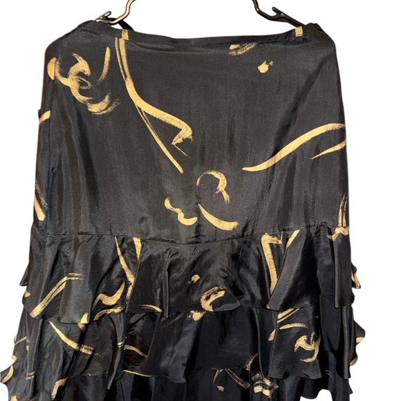Ralph Lauren Silk Skirt Tiered Ruffle Women's 4 Black and Gold NWT - Picture 7 of 7